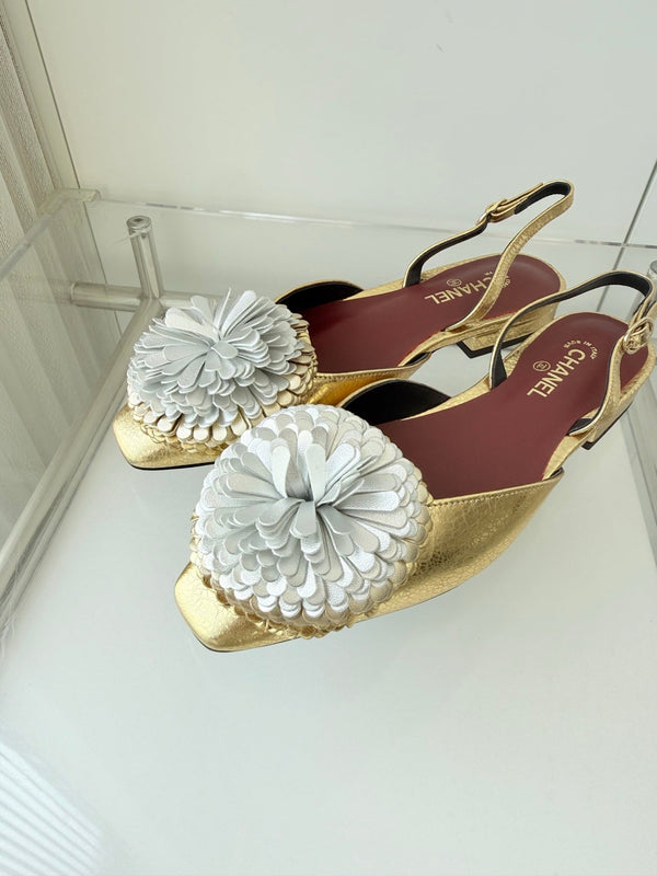 CC 26 Sandales en forme de fleur Doré Argent Agneau 597409