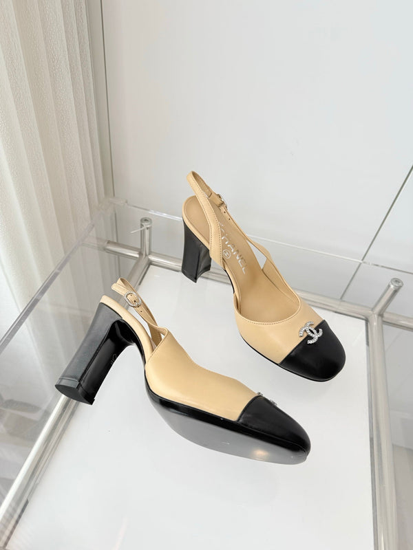 Chanel 26 High Heels Beige Black 90 in Lambskin 597385