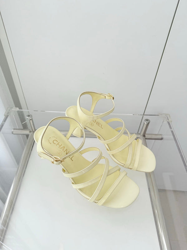 Chanel Cruise 26 Sandal 70mm Lemon Yellow Lambskin 597359