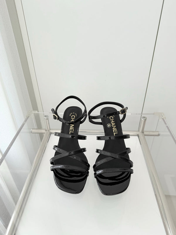 Chanel Cruise 26 Sandal 70mm Black Patent Leather 597356