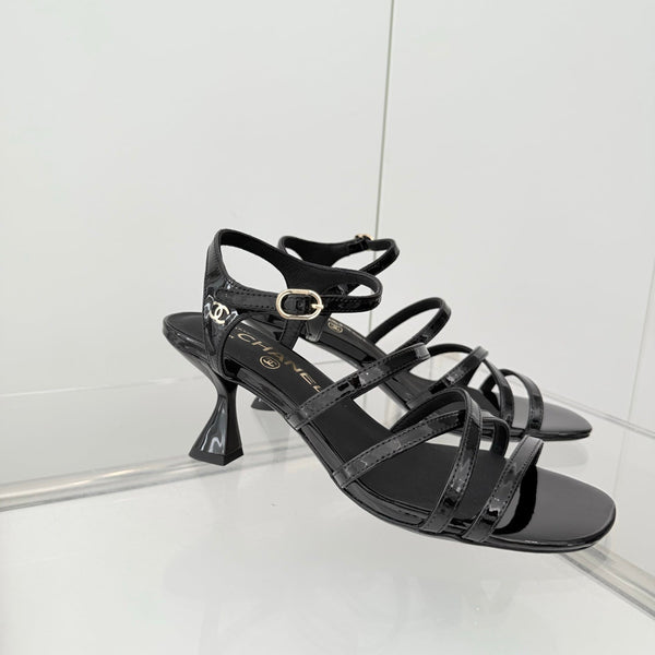 Chanel Cruise 26 Sandal 70mm Black Patent Leather 597356