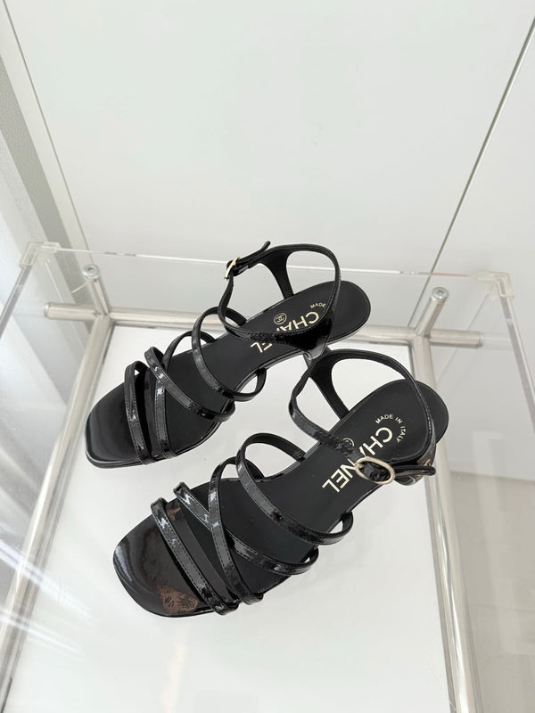 Chanel Cruise 26 Sandal 70mm Black Patent Leather 597356