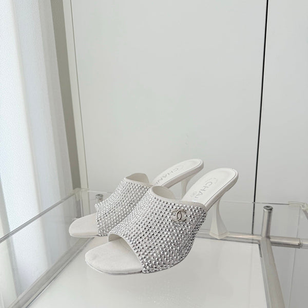 CC 26 Sandale 90 Strass Blanc Peau de Cerf 597377