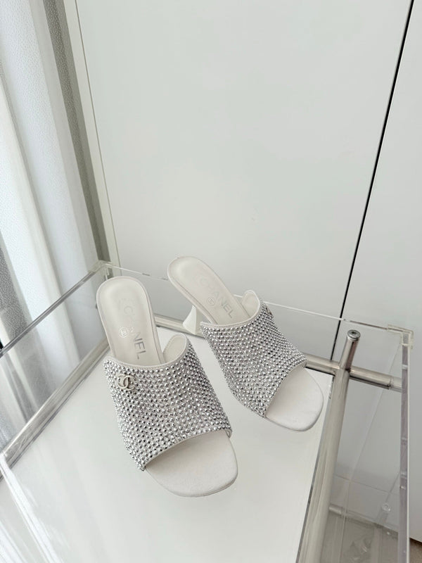 CC 26 Sandale 90 Strass Blanc Peau de Cerf 597377
