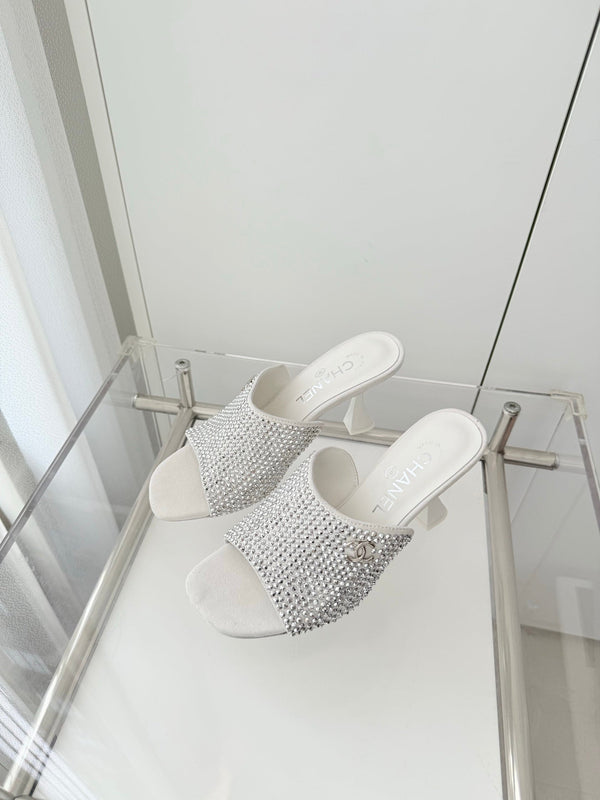 CC 26 Sandale 90 Strass Blanc Peau de Cerf 597377