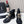 Bottes courtes Chanel CC Combat à perles noires en cuir de veau 597894