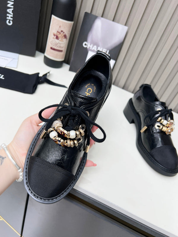 Chanel CC Combat Shoes With Pearl Black in Calfskin 597895