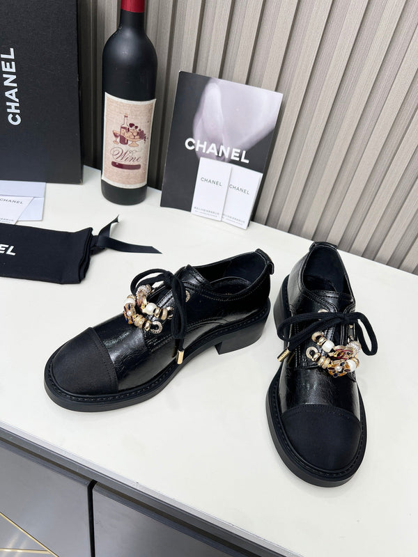 Chanel CC Combat Shoes With Pearl Black in Calfskin 597895