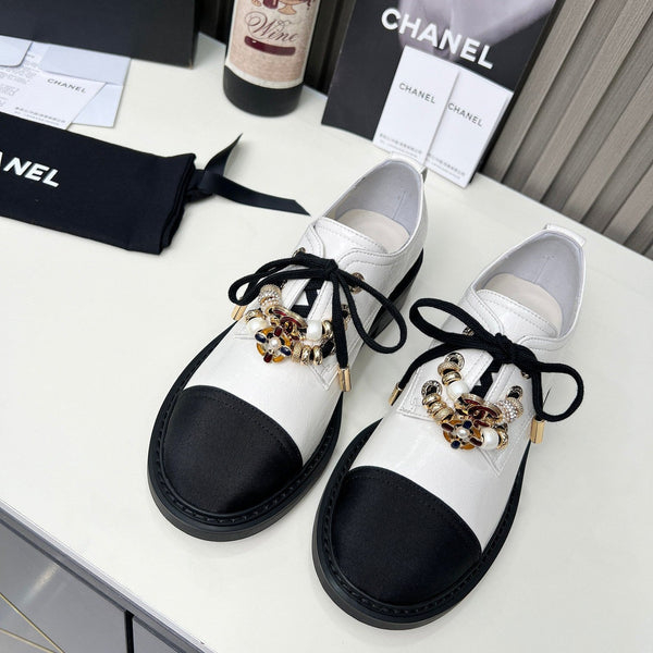 Chanel CC Combat Shoes With Pearl White in Calfskin 597896