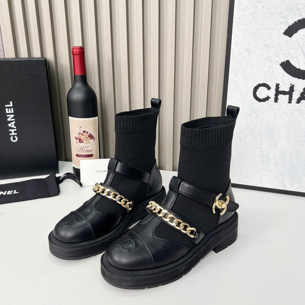 Chanel Bottines Chaussettes à Chaînes Laine Noir Flyknit 597917