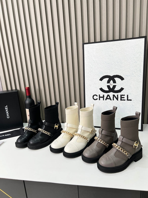 Chanel Bottines Chaussettes à Chaînes Laine Noir Flyknit 597917