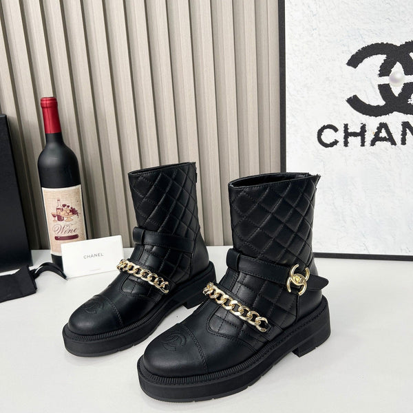 Chanel Chain Sock Ankle Boots Black Calfskin 597914