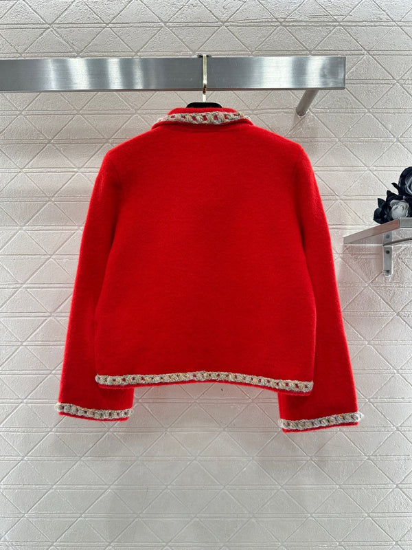 Cardigan en maille Chanel 25 à liseré contrastant rouge en laine 801436