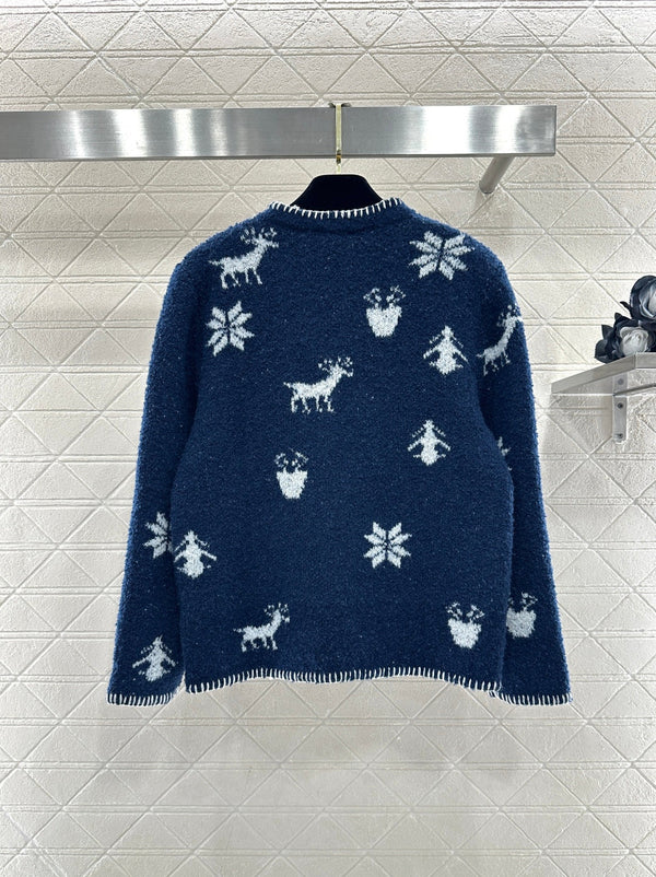 Cardigan en maille jacquard Chanel 26 bleu en fil de laine 801433
