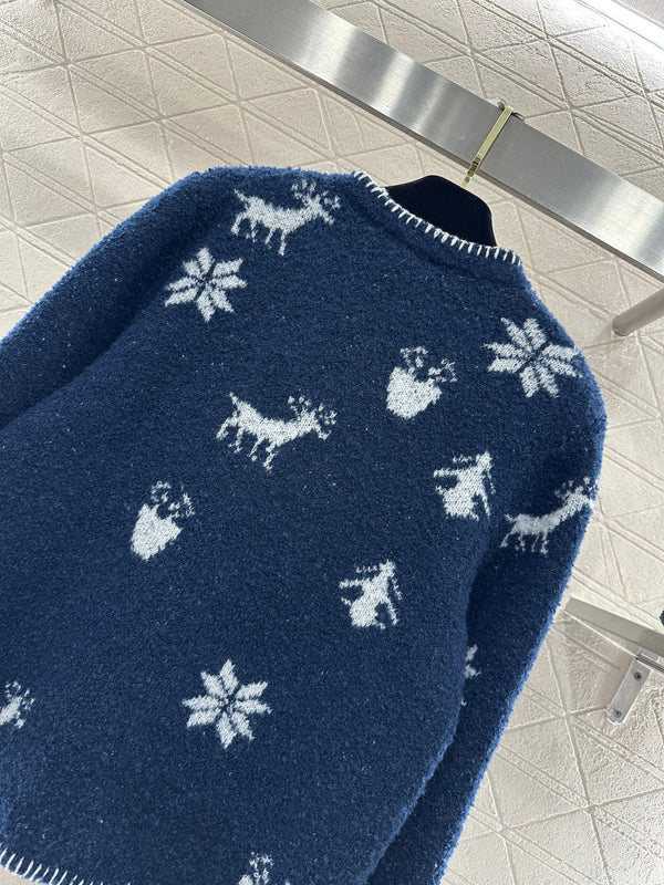Cardigan en maille jacquard Chanel 26 bleu en fil de laine 801433