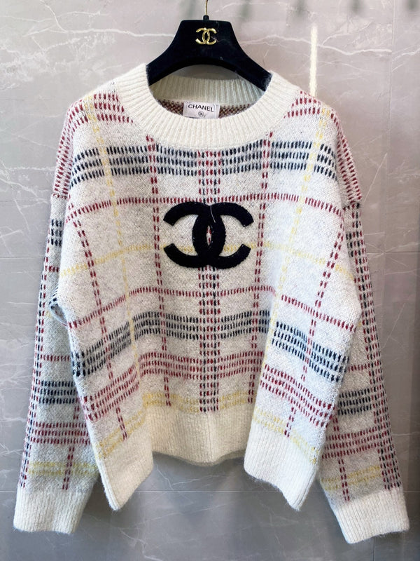 Chanel Beijing 25 Chemise à manches longues bicolore Blanche multicolore en laine 99240