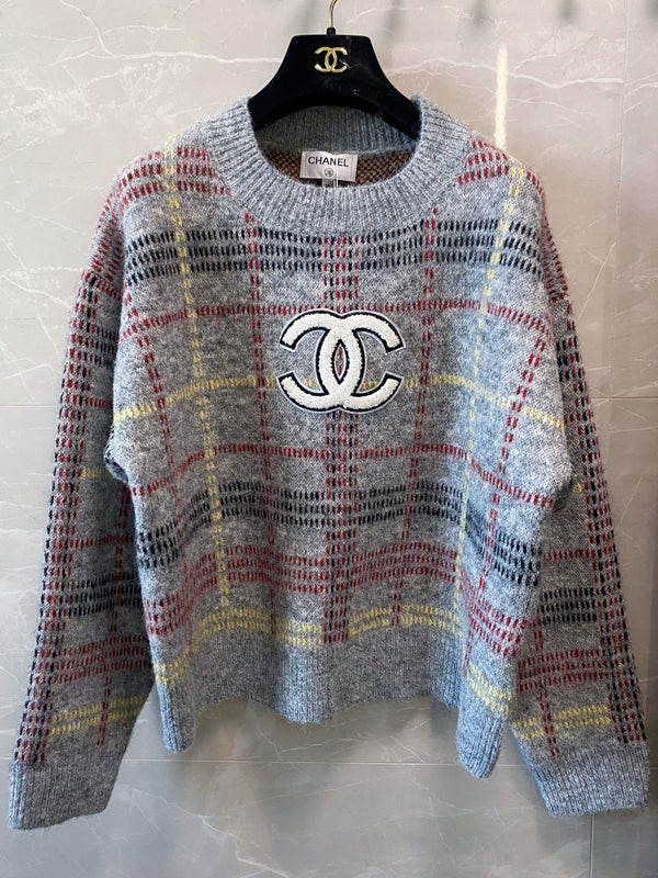 Chanel Pékin 25 Chemise Manches Longues Bicolore Gris Coloré en Laine 00240