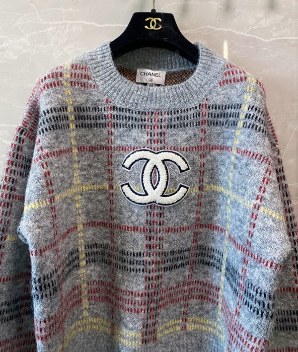 Chanel Pékin 25 Chemise Manches Longues Bicolore Gris Coloré en Laine 00240