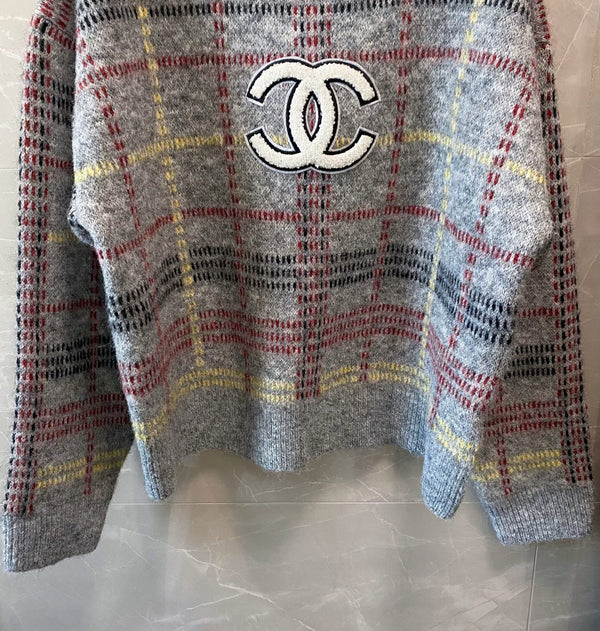 Chanel Pékin 25 Chemise Manches Longues Bicolore Gris Coloré en Laine 00240