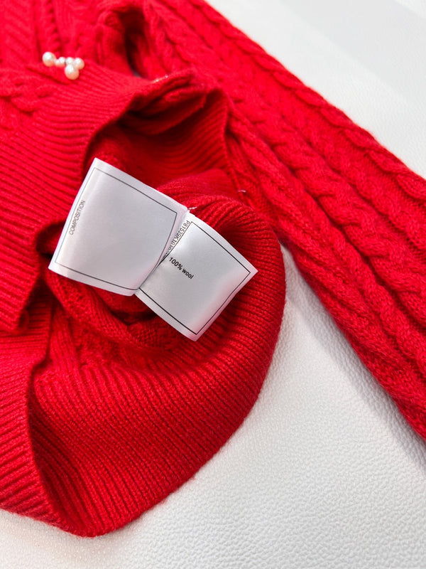 Cardigan ras du cou Chanel en maille torsadée rouge en laine 799524