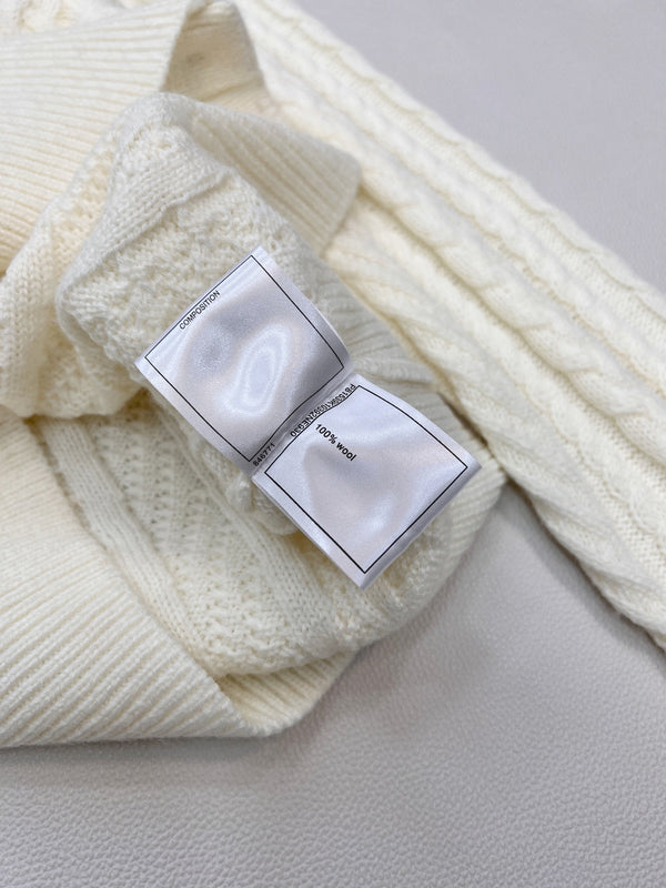 Cardigan col rond en maille torsadée Chanel blanc en laine 799518