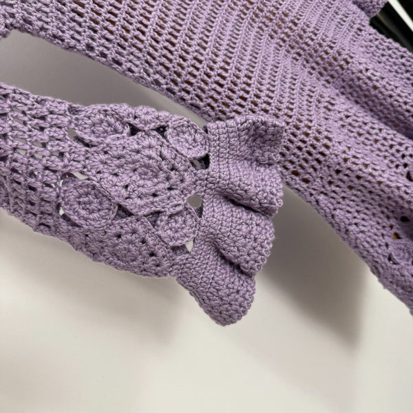 Robe longue évasée à manches longues en maille ajourée Chanel violet cachemire20254806