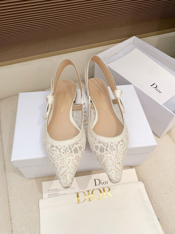 CD Ribbon Lace Open-toe Ivory Sandals in Sheepskin 598117