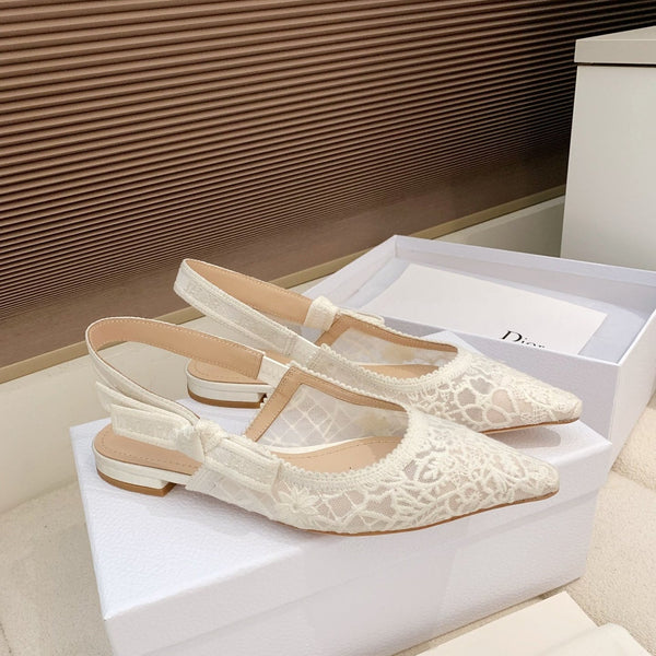 CD Ribbon Lace Open-toe Ivory Sandals in Sheepskin 598117