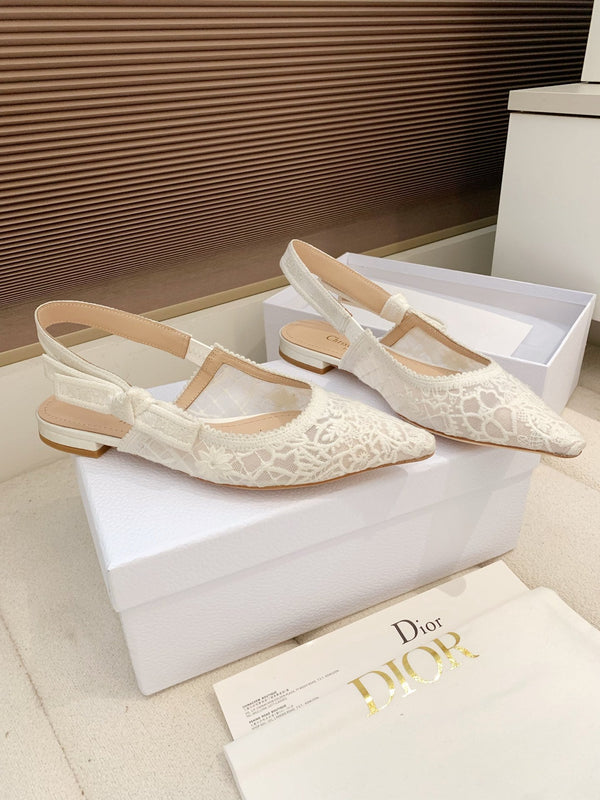 CD Ribbon Lace Open-toe Ivory Sandals in Sheepskin 598117