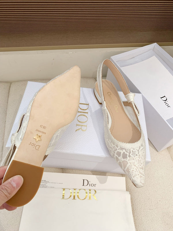 CD Ribbon Lace Open-toe Ivory Sandals in Sheepskin 598117