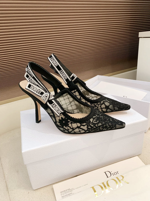 Sandales CD Ribbon Lace noires ouvertes en agneau 95 598116