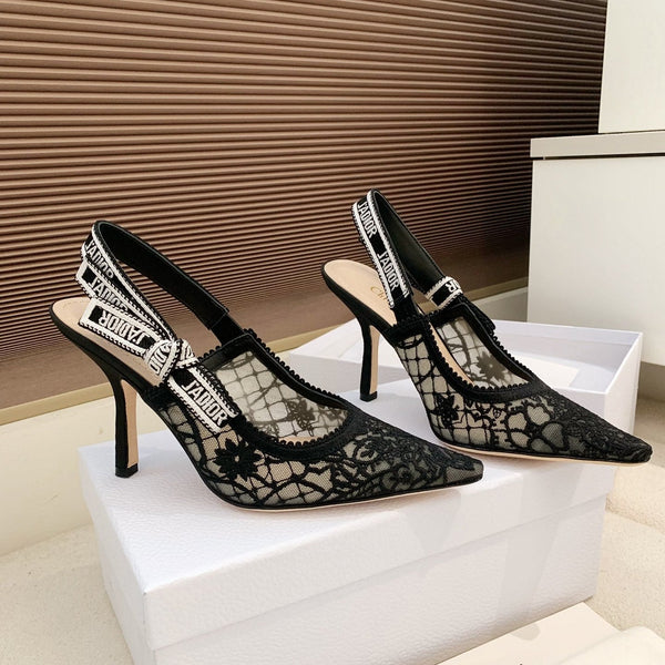 Sandales CD Ribbon Lace noires ouvertes en agneau 95 598116