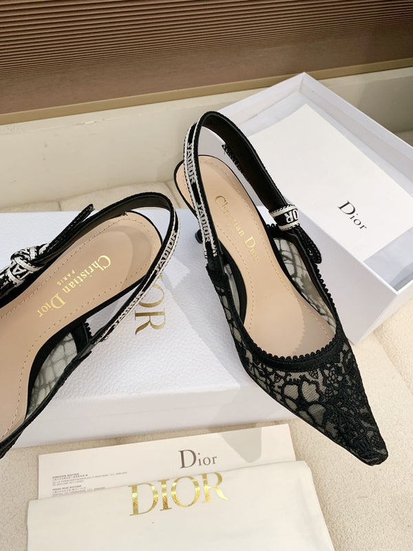 CD Ribbon Lace Open-toe Black Sandals 65 in Sheepskin 598115