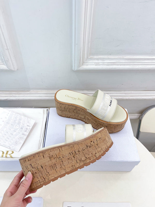 CD Dway Platform Heel 80mm Sandals White Calskin