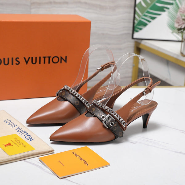LV Vibe Slingback Pumps 55 Brown Glossy Naplak Leather 600670
