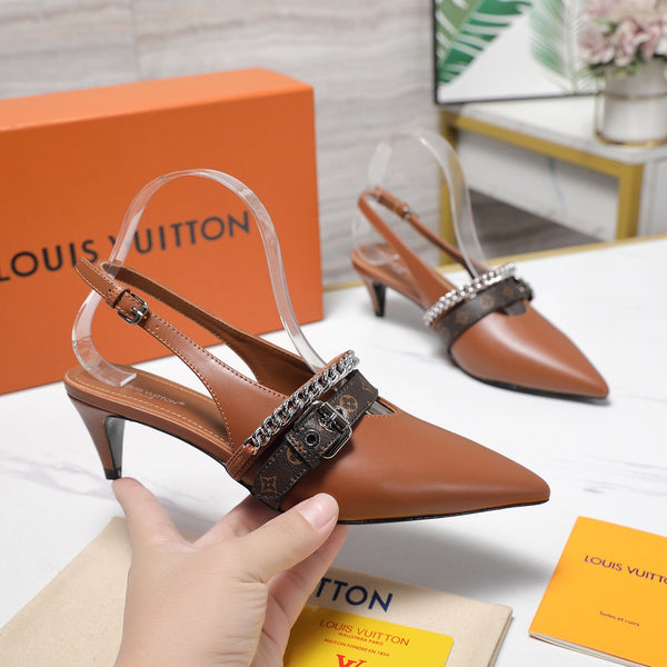 LV Vibe Slingback Pumps 55 Brown Glossy Naplak Leather 600670