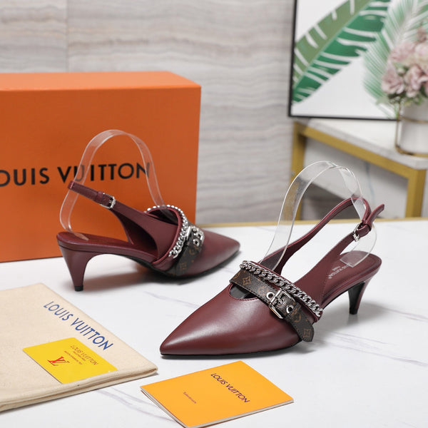 LV Vibe Slingback Pumps 55 Burgundy Glossy Naplak Leather 600671