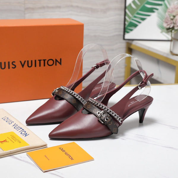 LV Vibe Slingback Pumps 55 Burgundy Glossy Naplak Leather 600671