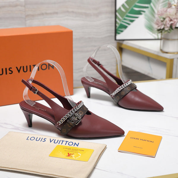 LV Vibe Slingback Pumps 55 Burgundy Glossy Naplak Leather 600671