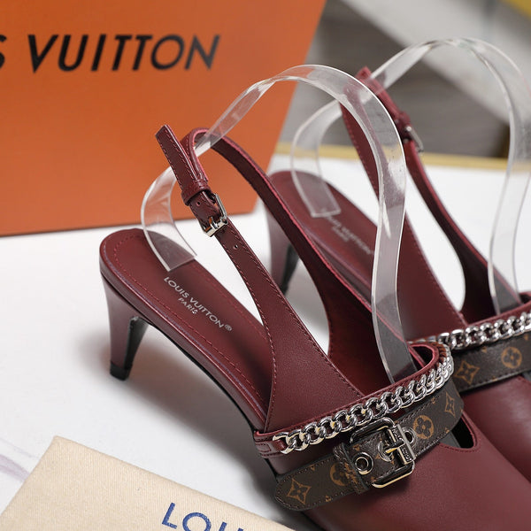 LV Vibe Slingback Pumps 55 Burgundy Glossy Naplak Leather 600671