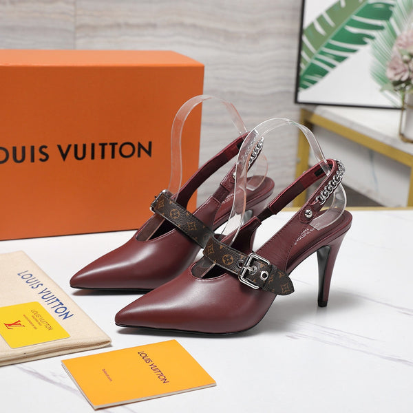 LV Vibe Slingback Pumps 95 Burgundy Glossy Naplak Leather 600676