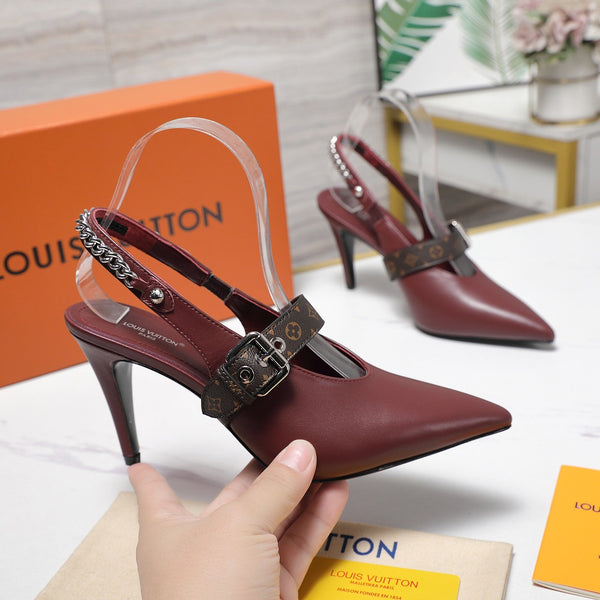 LV Vibe Slingback Pumps 95 Burgundy Glossy Naplak Leather 600676