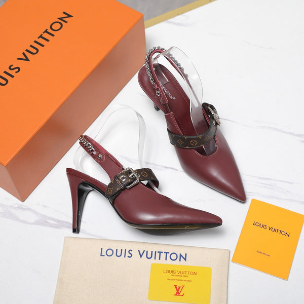 LV Vibe Slingback Pumps 95 Burgundy Glossy Naplak Leather 600676