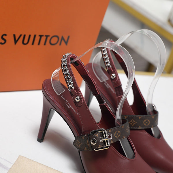 LV Vibe Slingback Pumps 95 Burgundy Glossy Naplak Leather 600676