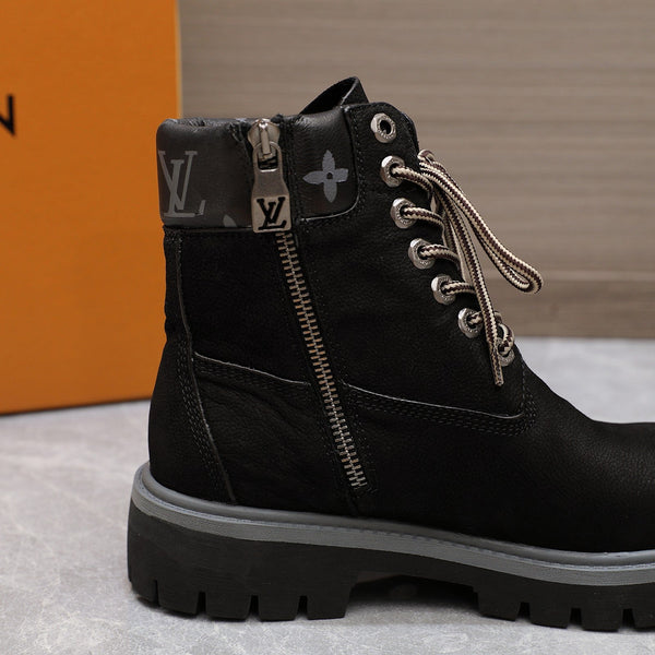 LV x Timberland Collaboration Monogram Black Ankle Boots 35 in Suede Cowhide Leather 600807