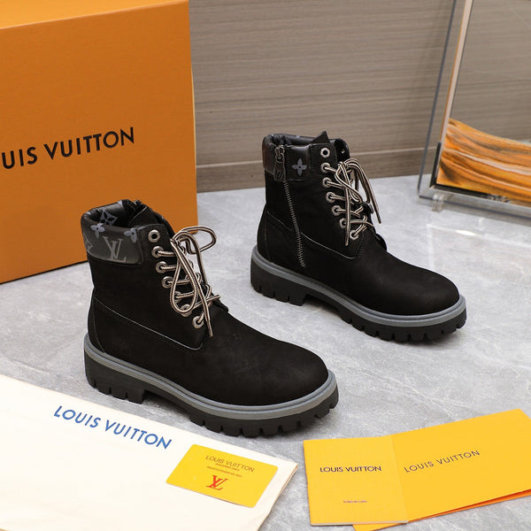 LV x Timberland Collaboration Monogram Black Ankle Boots 35 in Suede Cowhide Leather 600807