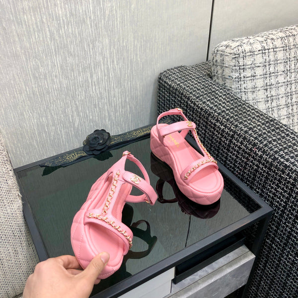Chanel 26 Platform Chain Sandals Pink in Lambskin 602504