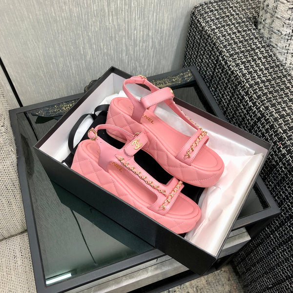 Chanel 26 Platform Chain Sandals Pink in Lambskin 602504