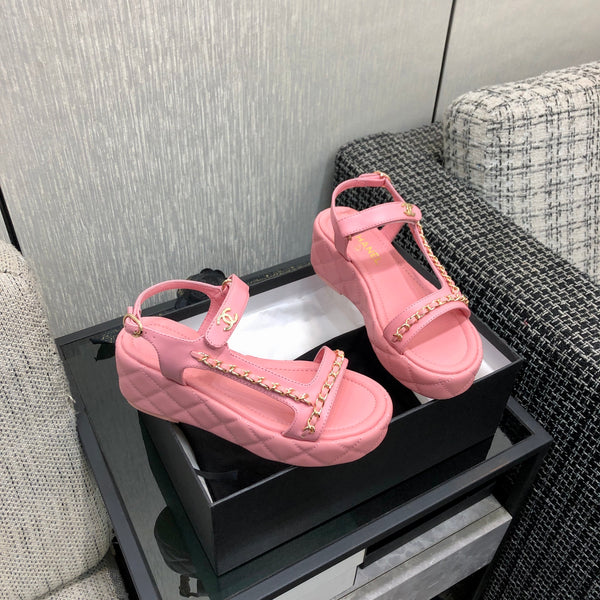 Chanel 26 Platform Chain Sandals Pink in Lambskin 602504