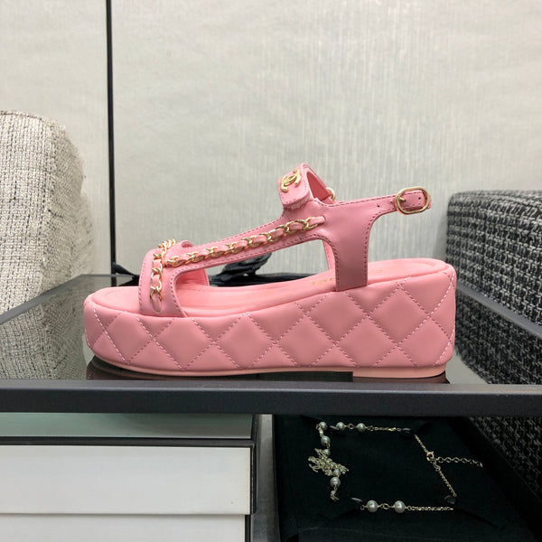 Chanel 26 Platform Chain Sandals Pink in Lambskin 602504